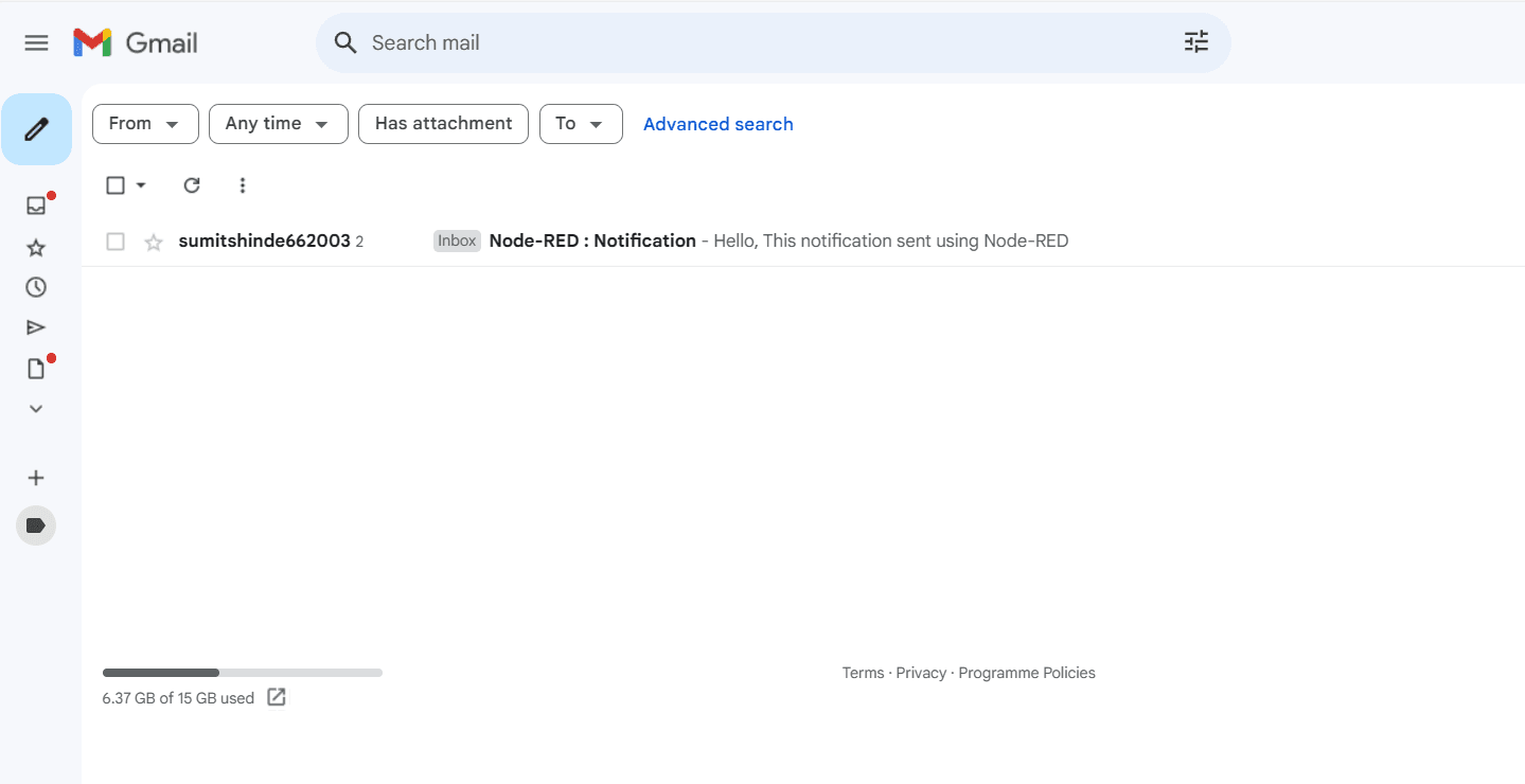 "Screenshot of Gmail inbox displaying received email notification"